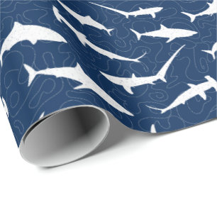 Papel De Regalo Impresión de tiburón azul y blanco con estilo