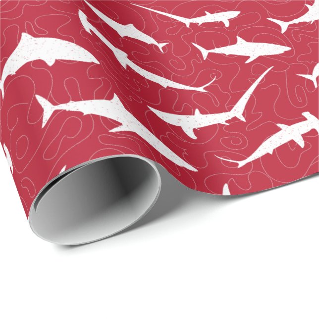 Papel De Regalo Impresión de tiburón blanco y rojo de sangre (Esquina del rollo)