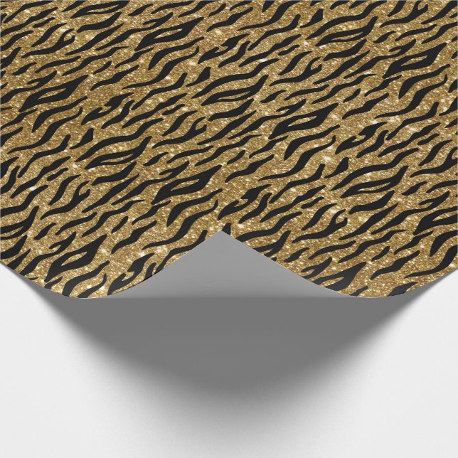 Papel De Regalo Impresión de tigre negro y Purpurina dorado (Esquina)