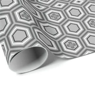 Papel De Regalo Impresión del kimono, gris hexagonal/gris y blanco
