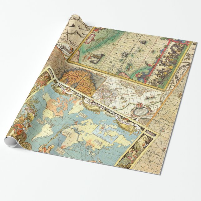 Papel De Regalo Impresión del mapa del vintage (Desenrollado)