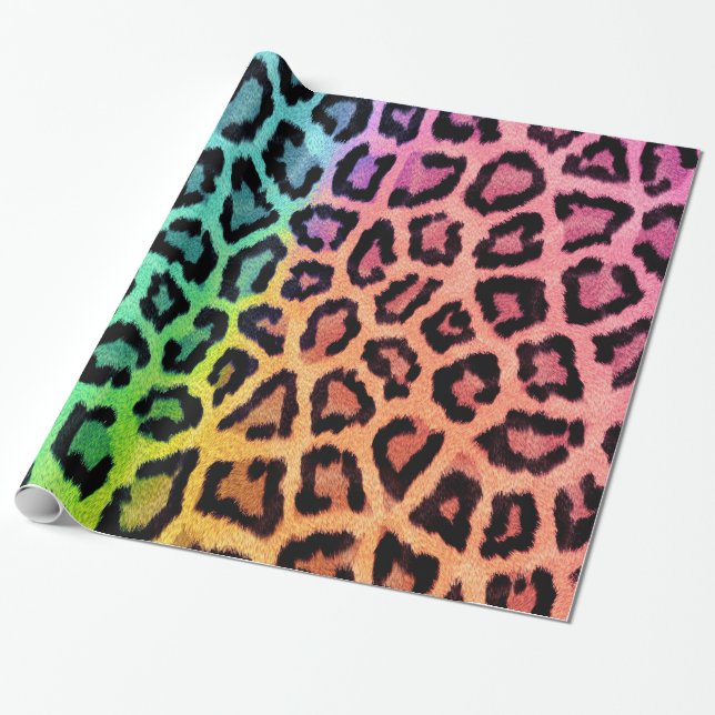 Papel De Regalo Impresión divertida de leopardo multicolor (Desenrollado)