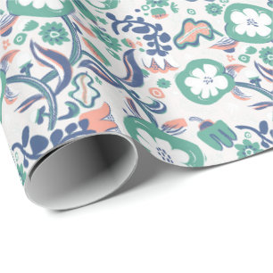 Papel De Regalo Impresión Divertida Floral Sobre Blanco