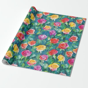Papel De Regalo Impresión en acuarela de rosal en flor en el jardí