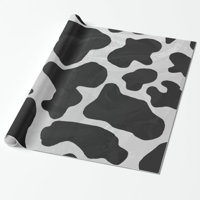 Papel De Regalo Impresión en blanco y negro de vaca (Desenrollado)
