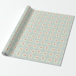 Papel De Regalo Impresión en bloque floral rosa y rayas azules