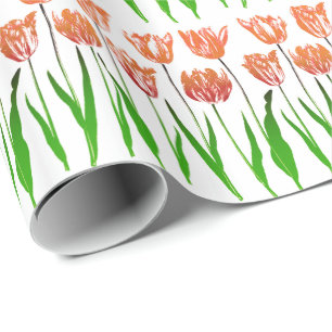 Papel De Regalo Impresión en jardín de tulipanes en Naranja de cor