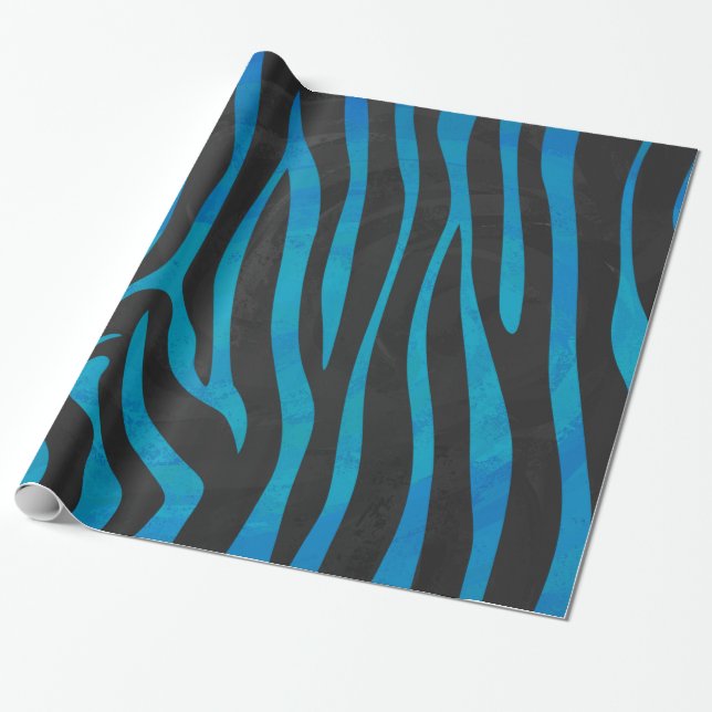 Papel De Regalo Impresión en negro y azul de cebra (Desenrollado)