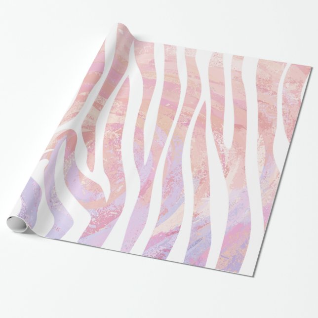 Papel De Regalo Impresión en rosa y blanco cebra (Desenrollado)