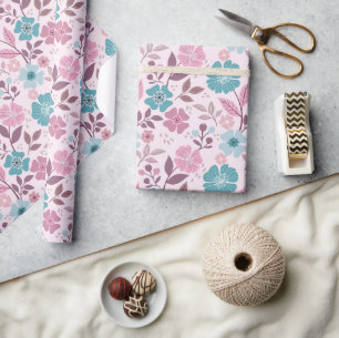 Papel De Regalo Impresión floral colorida - Rollo Verde azulado de