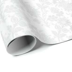 Papel De Regalo Impresión floral de Damasco blanco de bonito