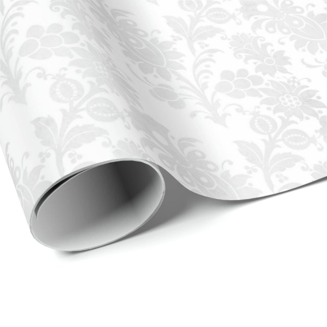 Papel De Regalo Impresión floral de Damasco blanco de bonito (Esquina del rollo)