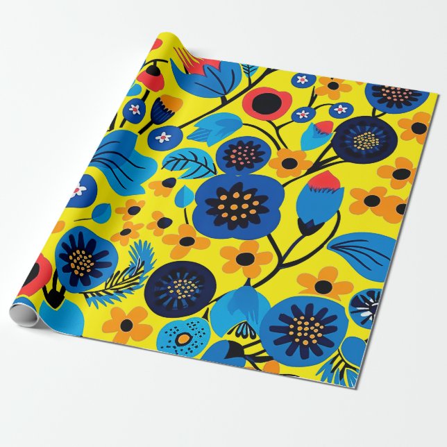 Papel De Regalo Impresión floral de herencia mexicana (Desenrollado)