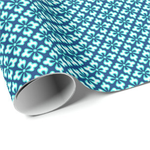 Papel De Regalo Impresión floral de kimono, turquesa e índigo