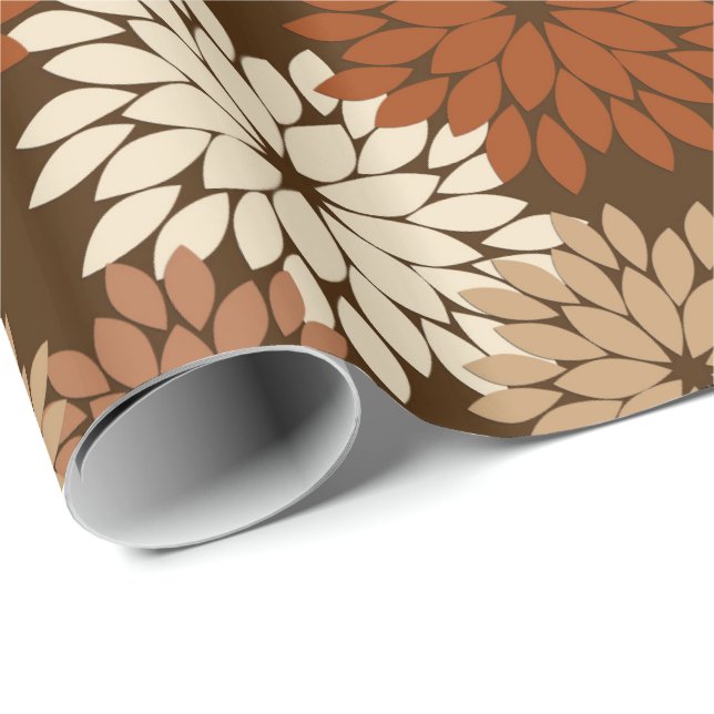 Papel De Regalo Impresión floral moderna del kimono, Brown oscuro (Esquina del rollo)