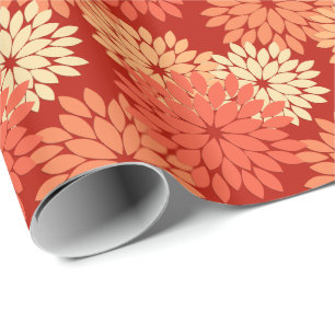 Papel De Regalo Impresión floral moderna del kimono, mandarina