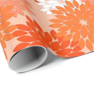 Papel De Regalo Impresión floral moderna del kimono, naranja