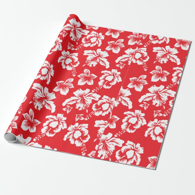 Papel De Regalo Impresión floral roja hawaiana del hibisco (Desenrollado)