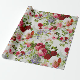 Papel De Regalo Impresión floral roja y rosada del vintage de moda