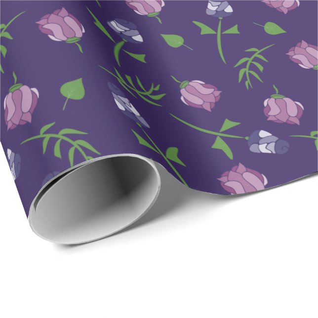 Papel De Regalo Impresión floral rosa y púrpura de Bonito (Esquina del rollo)