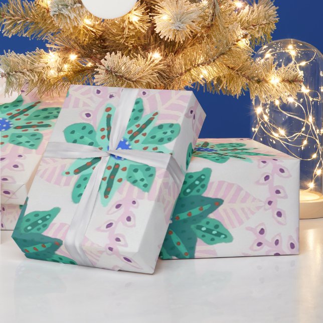 Papel De Regalo Impresión floral verde festiva de menta (Vacaciones)