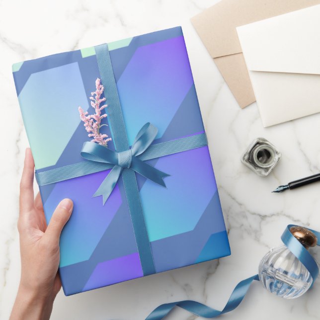 Papel De Regalo Impresión hexagonal de degradado azul (Regalar)