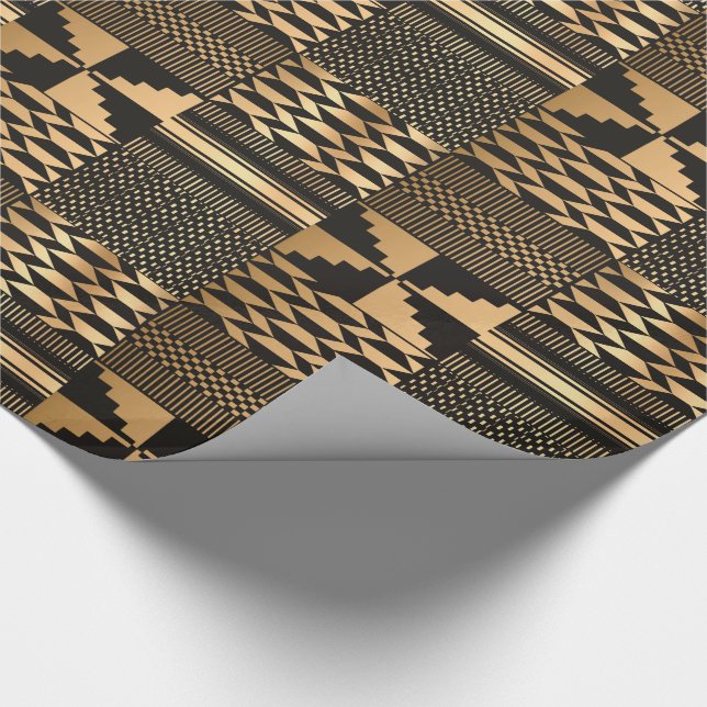 Papel De Regalo Impresión Kwanzaa Kente (Negro/Oro) (Esquina)