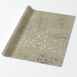 Papel De Regalo Impresión lujosa de Leopardo Gris Glam Gold