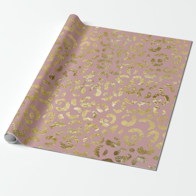 Papel De Regalo Impresión lujosa de Leopardo rosa Glam Gold (Desenrollado)