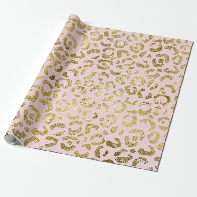 Papel De Regalo Impresión lujosa de Leopardo rosa Glam Gold Light (Desenrollado)