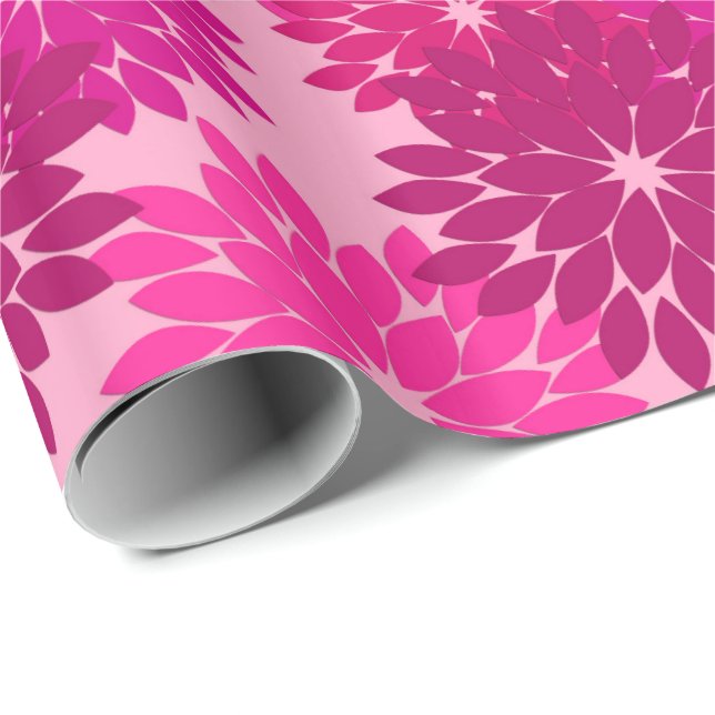 Papel De Regalo Impresión moderna de kimono floral, rosa, fucsia y (Esquina del rollo)