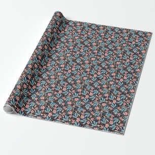 Papel De Regalo Impresión negra de la floración azul coral