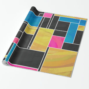 Papel De Regalo Impresión negra rosa azul mondriana