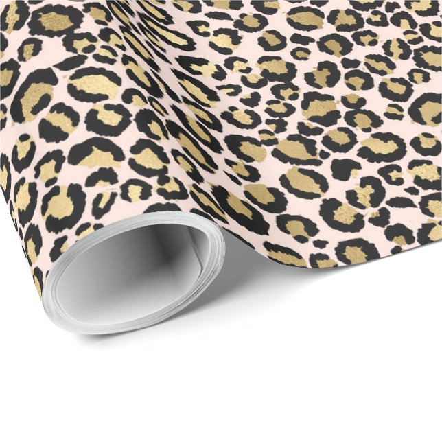Papel De Regalo Impresión rosa Rubor Gold Leopard (Esquina del rollo)