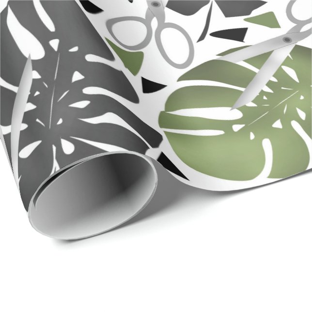 Papel De Regalo Impresión tropical de monstera hojas tijeras jungl (Esquina del rollo)