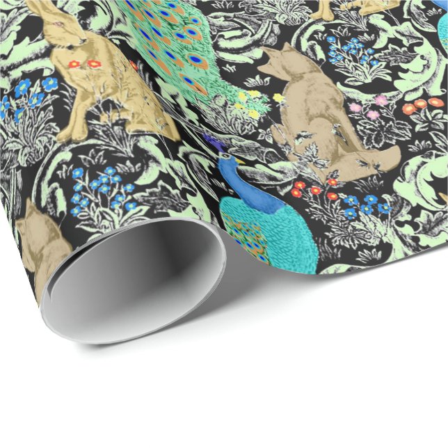 Papel De Regalo Impresión, turquesa y neutrales del pavo real de (Esquina del rollo)