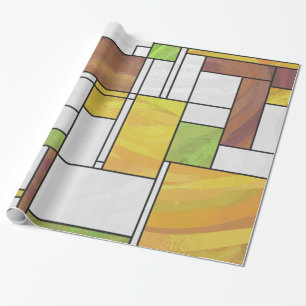 Papel De Regalo Impresión verde amarillo marrón mondriano