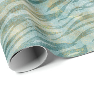 Papel De Regalo Impresión verde azulada de cebra dorada