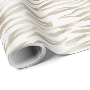 Papel De Regalo Impresión Zen Cream White Cocoa Brown Zebra