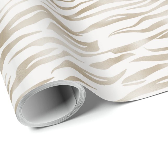 Papel De Regalo Impresión Zen Cream White Cocoa Brown Zebra (Esquina del rollo)