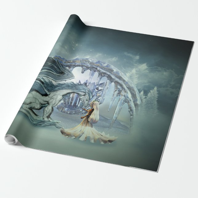 Papel De Regalo Impresionante dragón de hielo (Desenrollado)
