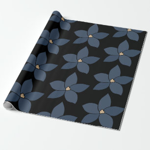 Papel De Regalo Impresionantes flores azules sobre fondo negro