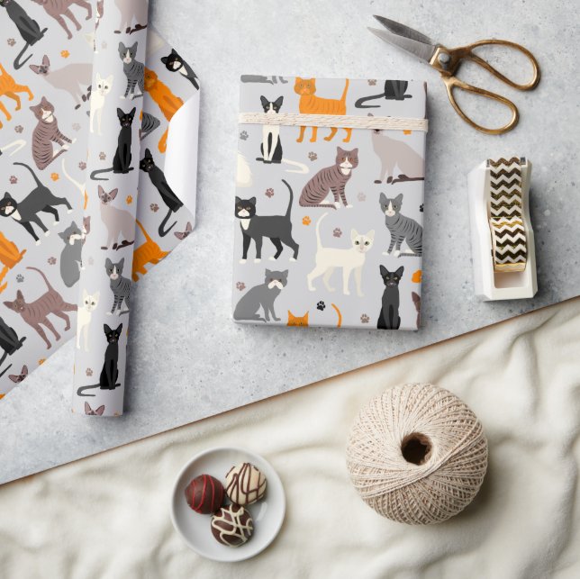 Papel De Regalo Impresiones de gatos y pintas (Artesanía)