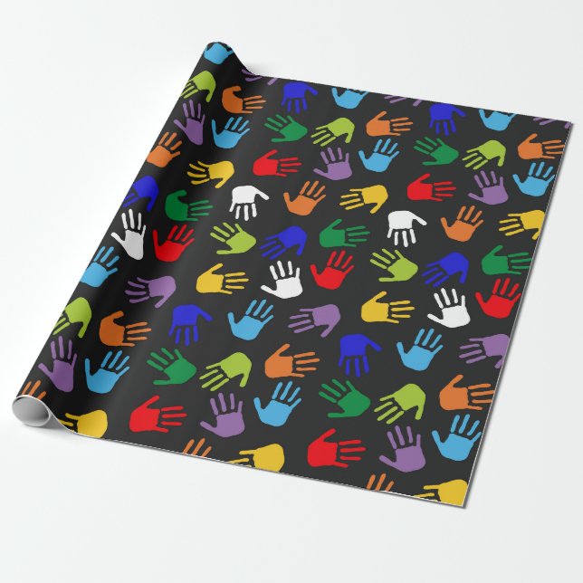 Papel de regalo impreso con huellas de manos de co (Desenrollado)