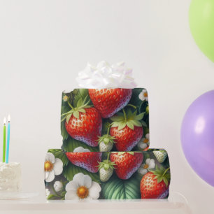 Papel de regalo impreso de fresa de verano