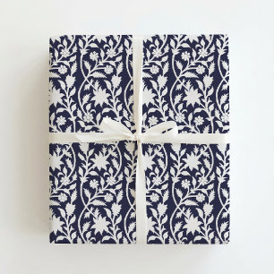 Papel De Regalo Impreso en bloque inspirado en flores de color azu