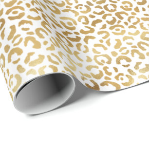 Papel De Regalo Imprimir Leopardo blanco dorado       