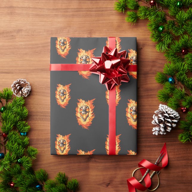 Papel De Regalo Incendio de cráneo retro de dinosaurio muerto quem (Regalo de vacaciones)