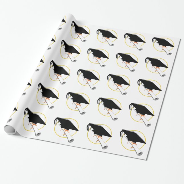 Papel De Regalo Incline De Tapón De Graduación Con Diploma (Desenrollado)