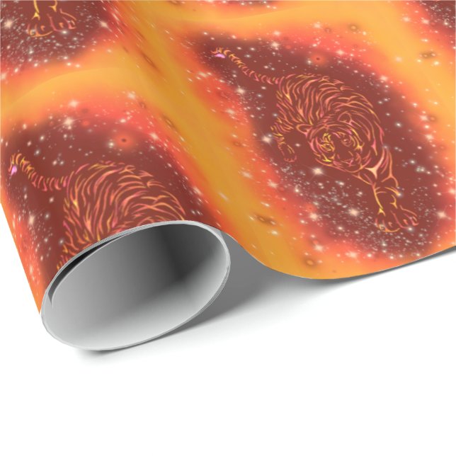 Papel De Regalo Increíble Tigres De Incendio Corriendo En Galaxy S (Esquina del rollo)